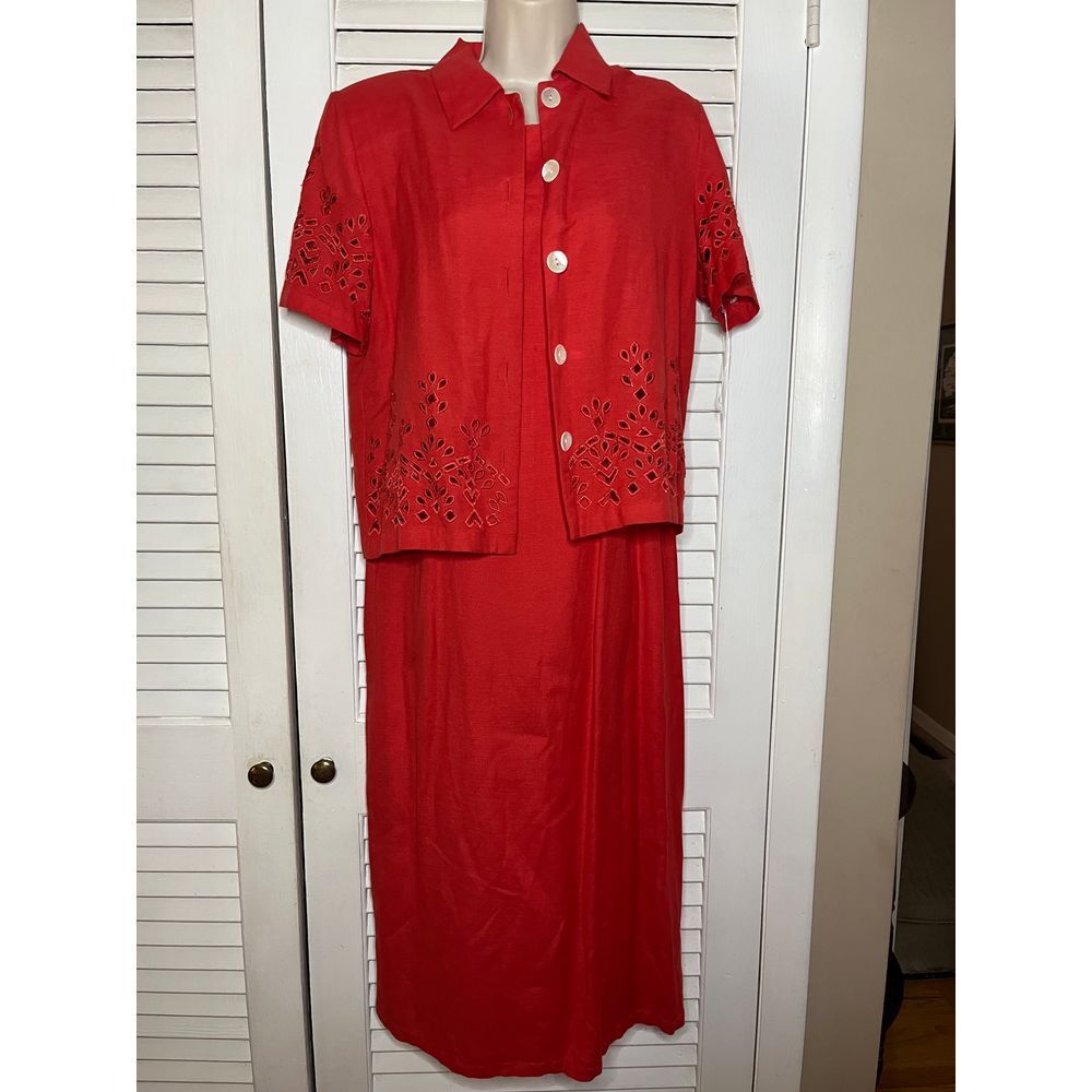 Vintage Sarah Elizabeth Linen cotton rayon jacket dress 8 NWT Open work Soft